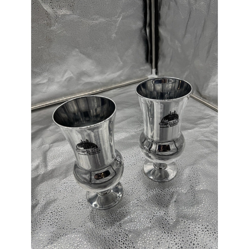 2 Vintage Silver Mirrored Hurricane Glass General Jackson‎ Showboat Nashville Tn
